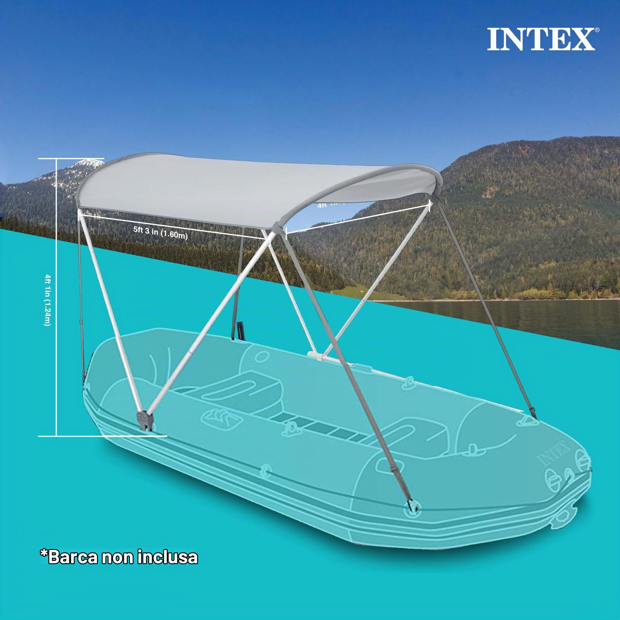 Intex Bimini Top Sun Shade Canopy Cover with Aluminum Frame for Mariner, Seahawk, Excursion, & Challenger Boat Models, Accessory Only, Gray