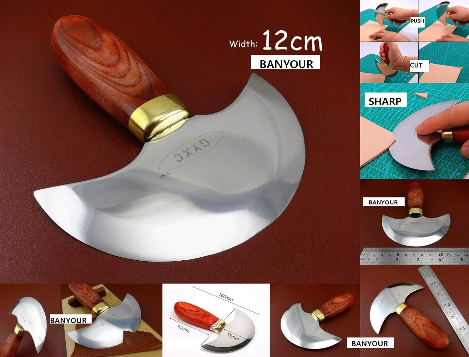 Leather Round Head Knife With Wooden Handle Leather Working Knife For DIY Leather Craft Cutting
