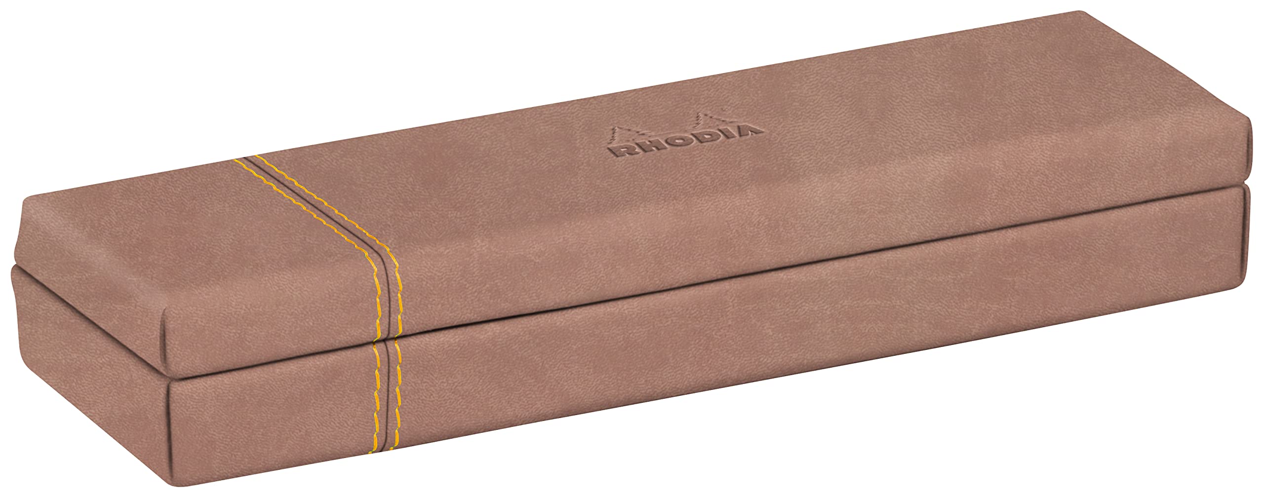 RHODIA 194513C - Rosewood pencil case - 21 x 5.5 x 3 cm - Orange saddle stitching - Faux leather exterior - Home Office Collection Rhodiarama - Office Organization & Designer Storage