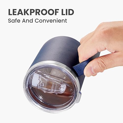 Miniatura 5 de MEWAY Taza de café de 12 onzas con asa, paquete de 8 vasos de viaje aislados de acero inoxidable con tapa deslizante, taza de campamento al vacío de
