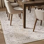 Resare 5x7 Area Rug Beige Tapis de Salon, Washable Vintage Floral Neutral Non-Slip Soft Distressed Carpet, Low Pile Indoor Floor Rug for Living Room Bedroom Dining Room Playroom Nursery Office
