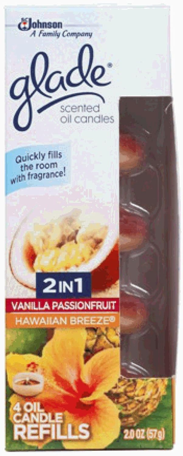 Glade Scented Oil Candle 2 In 1 Refills, Hawaiian Breeze and Vanilla Passion Fruit