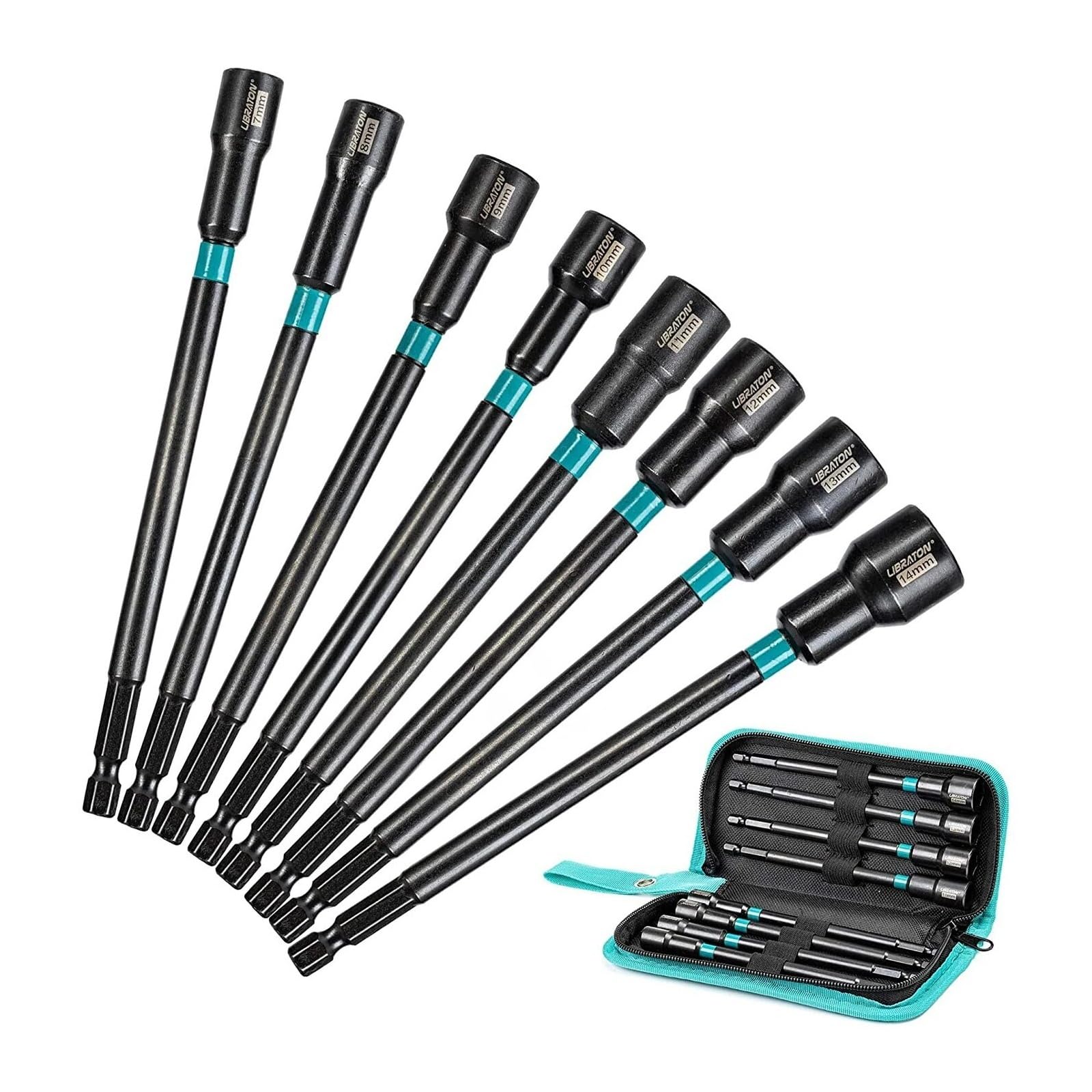 8PCS Magnetic Nut Driver Set Metric Long Drivers Impact Drill Shank Bits Hex Power