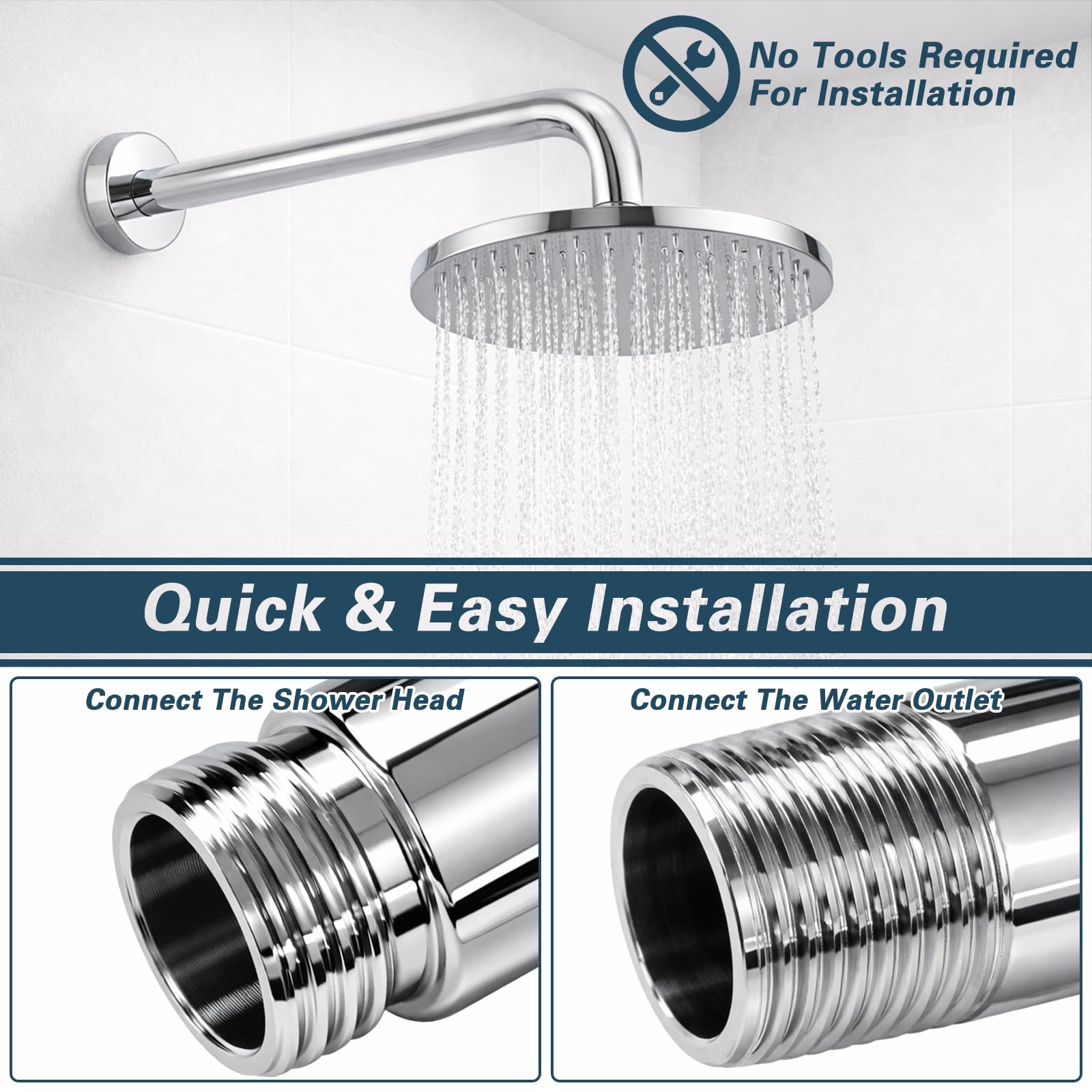 12 Inch Shower Arm with Flange, Wall Mount 90 Degree Shower Head Extension Arm, Stainless Steel Shower Head Arm for Fixed Shower Head & Handheld Showerhead, Brushed Chrome - 5