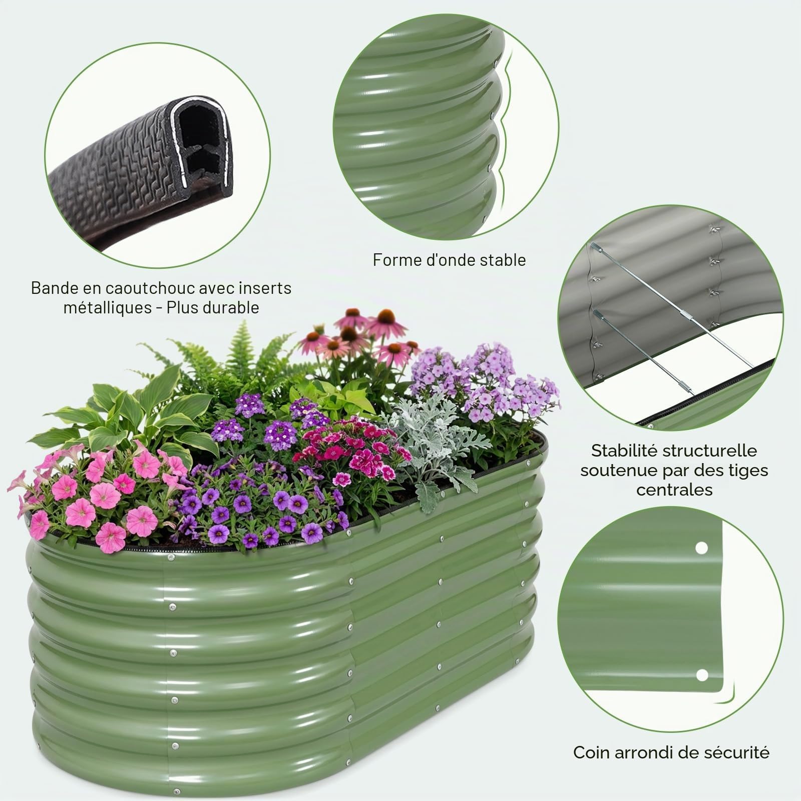 INNO STAGE Jardinière surélevée zinguée pour l'extérieur, jardinières pour jardinage, bac à plantes en métal, jardinière en acier, kit avec gants pour légumes, fleurs, herbes