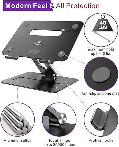 Miniatura 3 de Soporte para laptop, soporte ajustable para MacBook para escritorio, soporte ergonómico de aluminio para computadora con ventilación térmica,