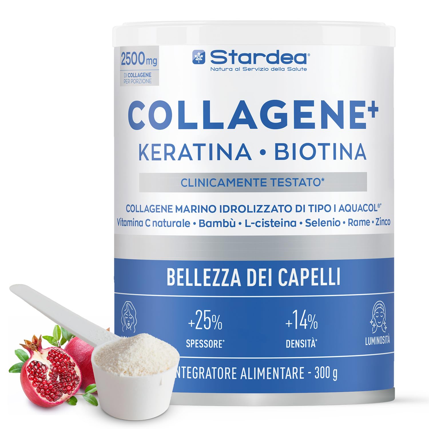 Integratore Capelli Collagene E Cheratina - Biotina Polvere 300 g STARDEA | Collagene Marino Idrolizzato 2500 mg Con Zinco Bisglicinato, Vitamina C Da Acerola E L-Cisteina - 300 g