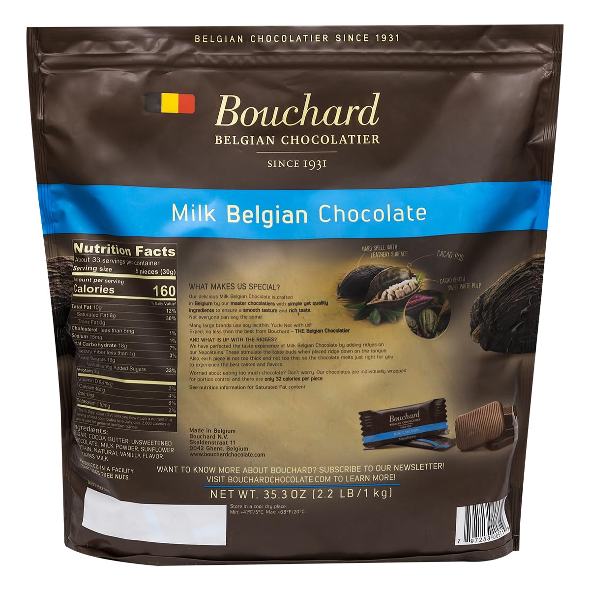 Bouchard Belgian Milk Chocolate Napolitains 35.3 OZ (2.2 LB/1KG)