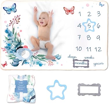 Baby Milestone Blanket| Original Design Baby Monthly Milestone Blanket Boy Girl| Newborn Baby Photography Props Blanket| 60x40 Le Papillon et la Fleur