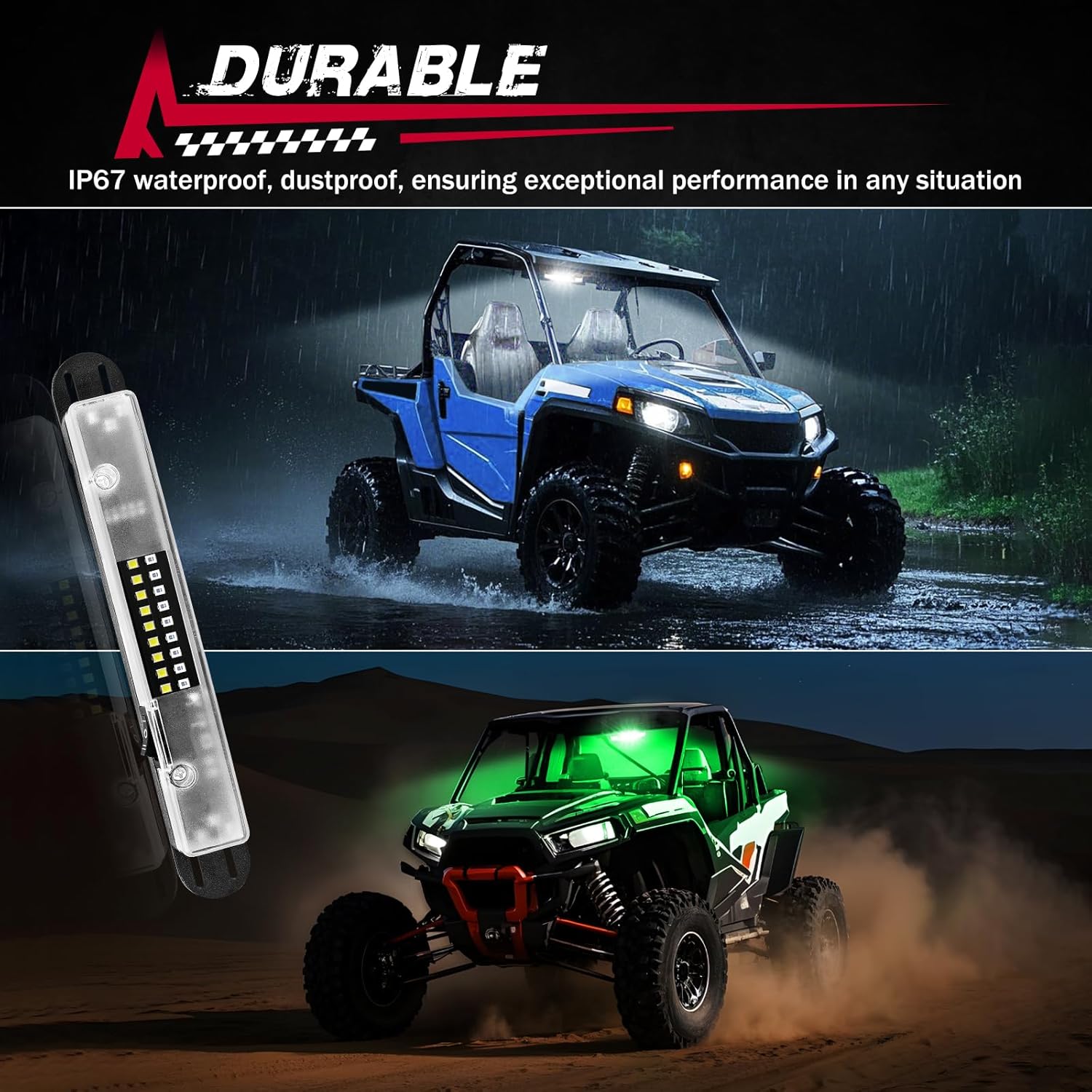 UTV Interior Dome Light with Switch, FASTCHOY AUTO Roll Bar Cage Mount Dome Light Battery Powered Universal Roll Bar Mount Lights for UTV ATV Side by Side Can-Am Polaris RZR - White/Green (2 Pack)