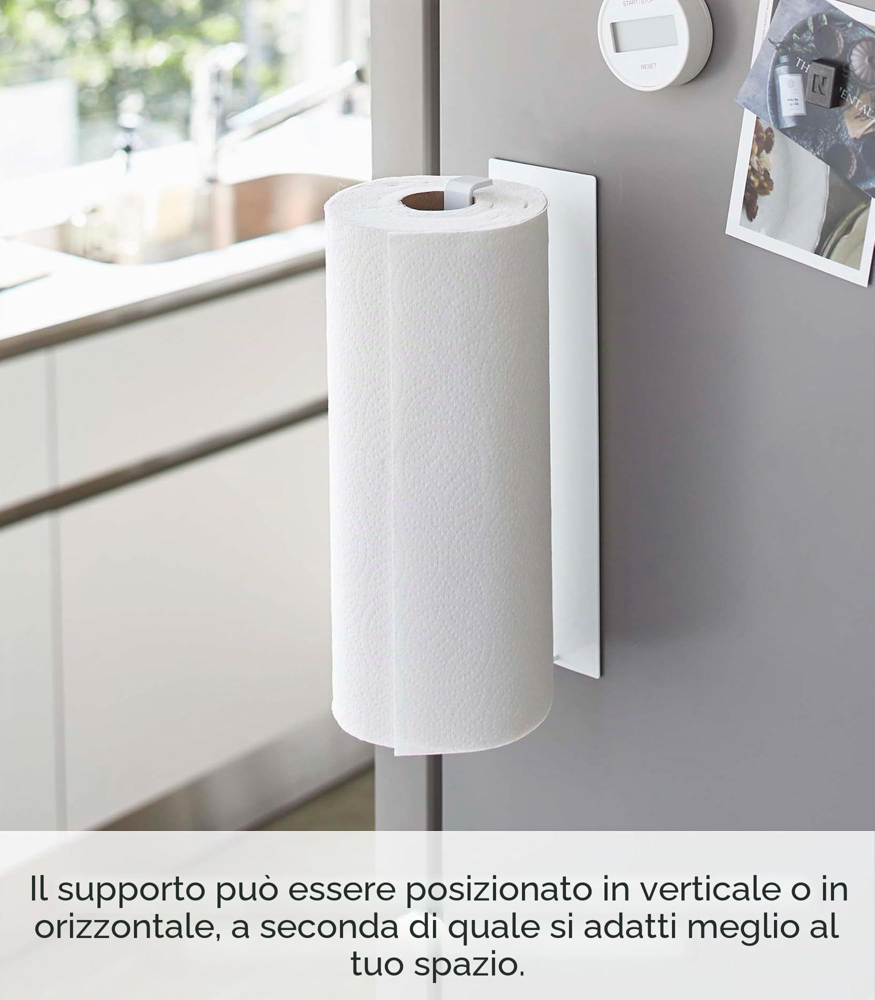 Yamazaki Home Tower, portarotolo magnetico da cucina, in metallo, verticale o orizzontale, in acciaio