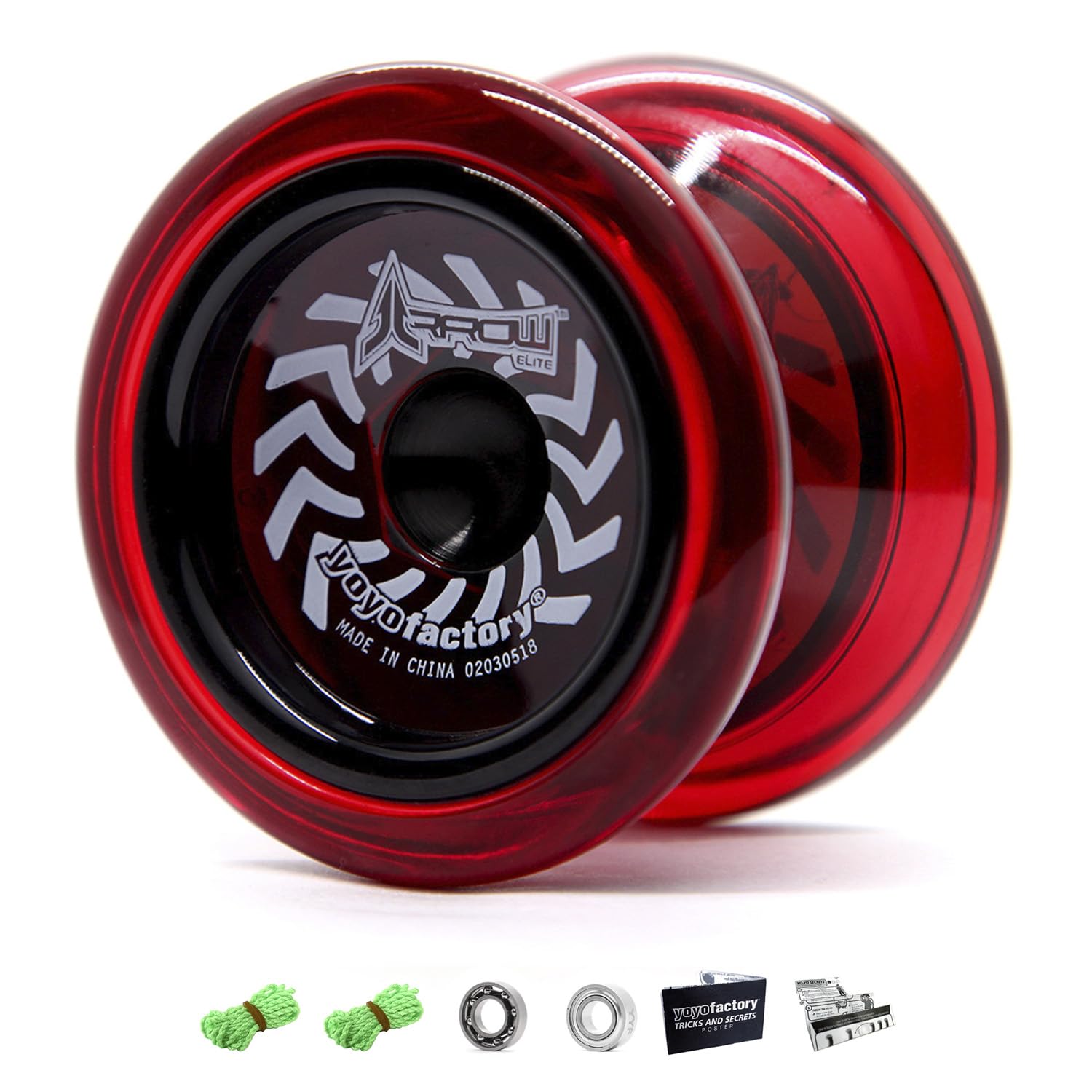 YOYO FACTORY ARROW Freestyle - Red (beginner to pro, 2 different level ball-bearings, string and instructions included)