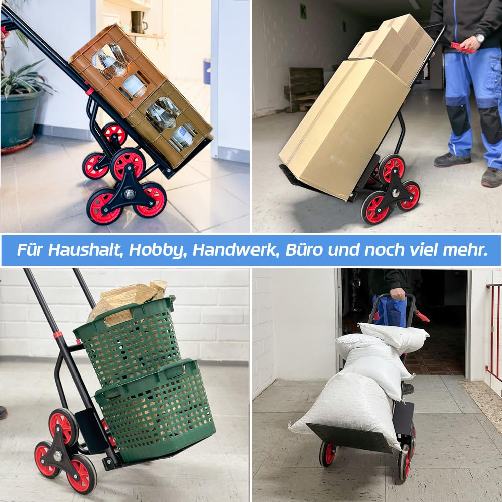 Trucky Treppenkarre Sackkarre 150 kg Stapelkarre Transportkarre Treppensteiger klappbar Treppensackkarre Schwarz Treppen Stahl