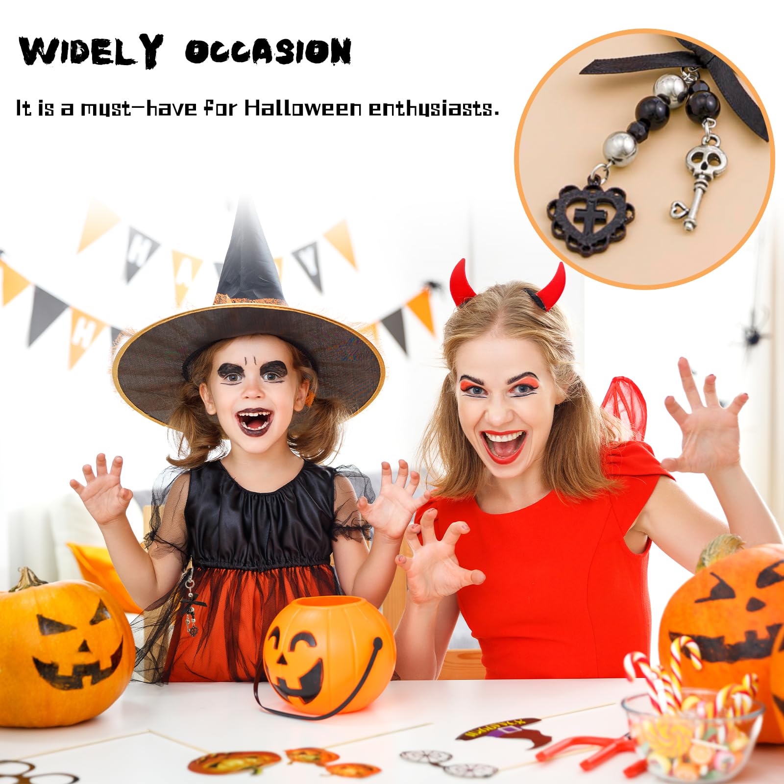 Porte-clés/breloque De Sac En Forme De Tête De Mort De Corbeau, Motif Floral, Argent Antique, Pentagramme, étoile Porte-clés, Gothique, Unisexe, étiquette De Sac Punk Pour Homme, Argent