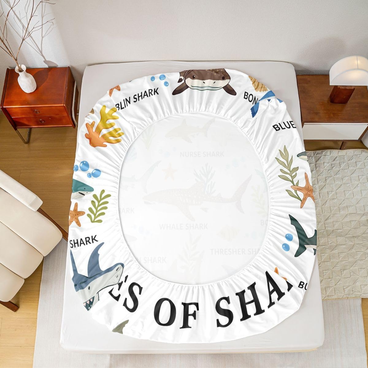 Erosebridal Sharks Fitted Sheet Twin Marine Life Shark Lovers Bedding Set for Kids Teens Cartoon Sea Animals Microfiber Bed Sheets Types of Sharks Educational Sheets with Deep Pocket