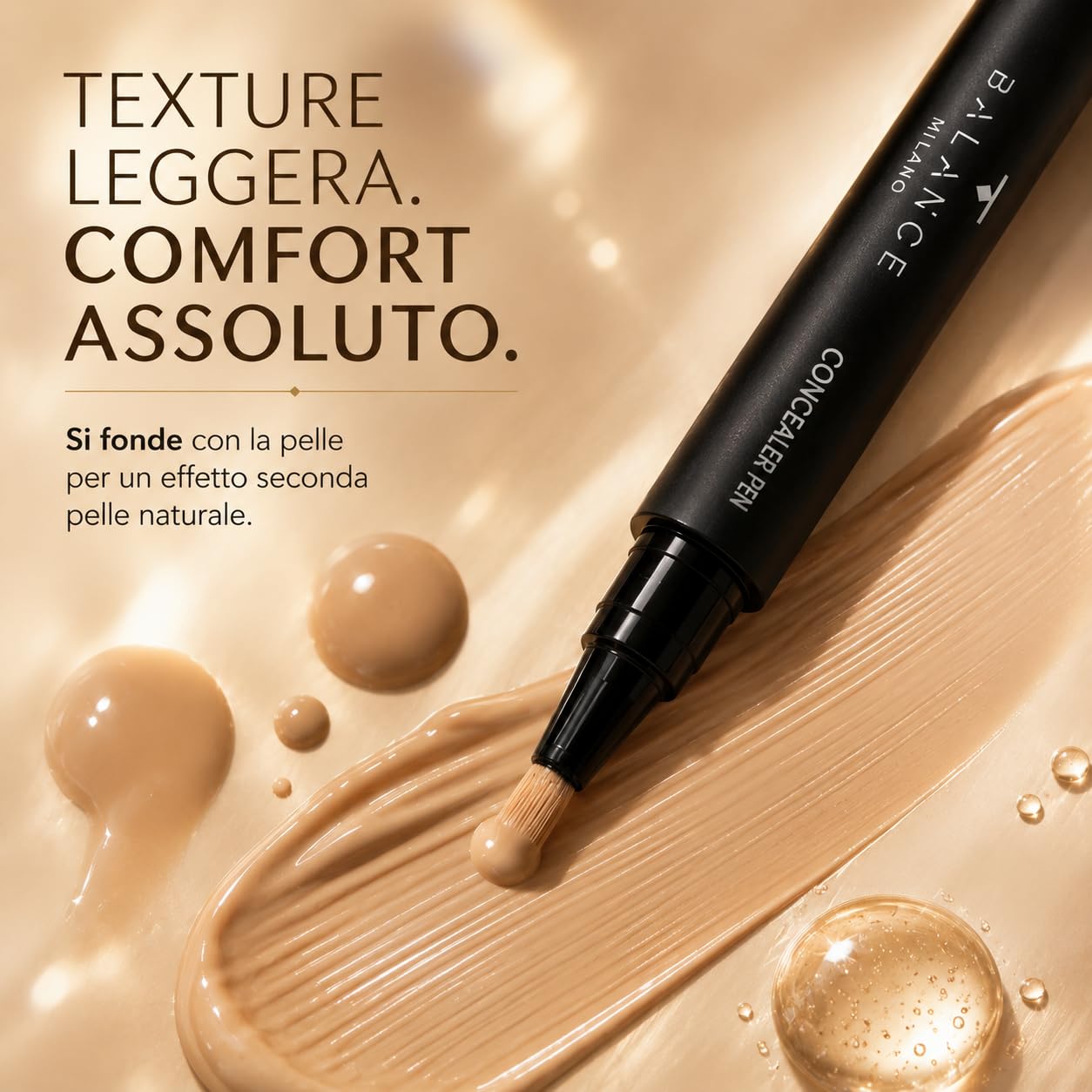 BALANCE MILANO 3ml Correttore Occhiaie Made in Italy - Fluido Levigante - Correttore Idratante e Coprente - Finish Naturale Luminoso Effetto Seconda Pelle - Vegan Silicon Free - Make Up (Beige Scuro)