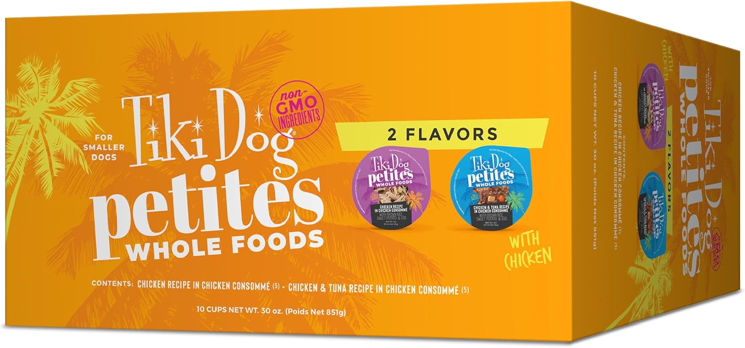 Tiki Dog Petites Whole Foods Wet Dog Food, Variety Pack, 3 oz. Cups (10 Count)