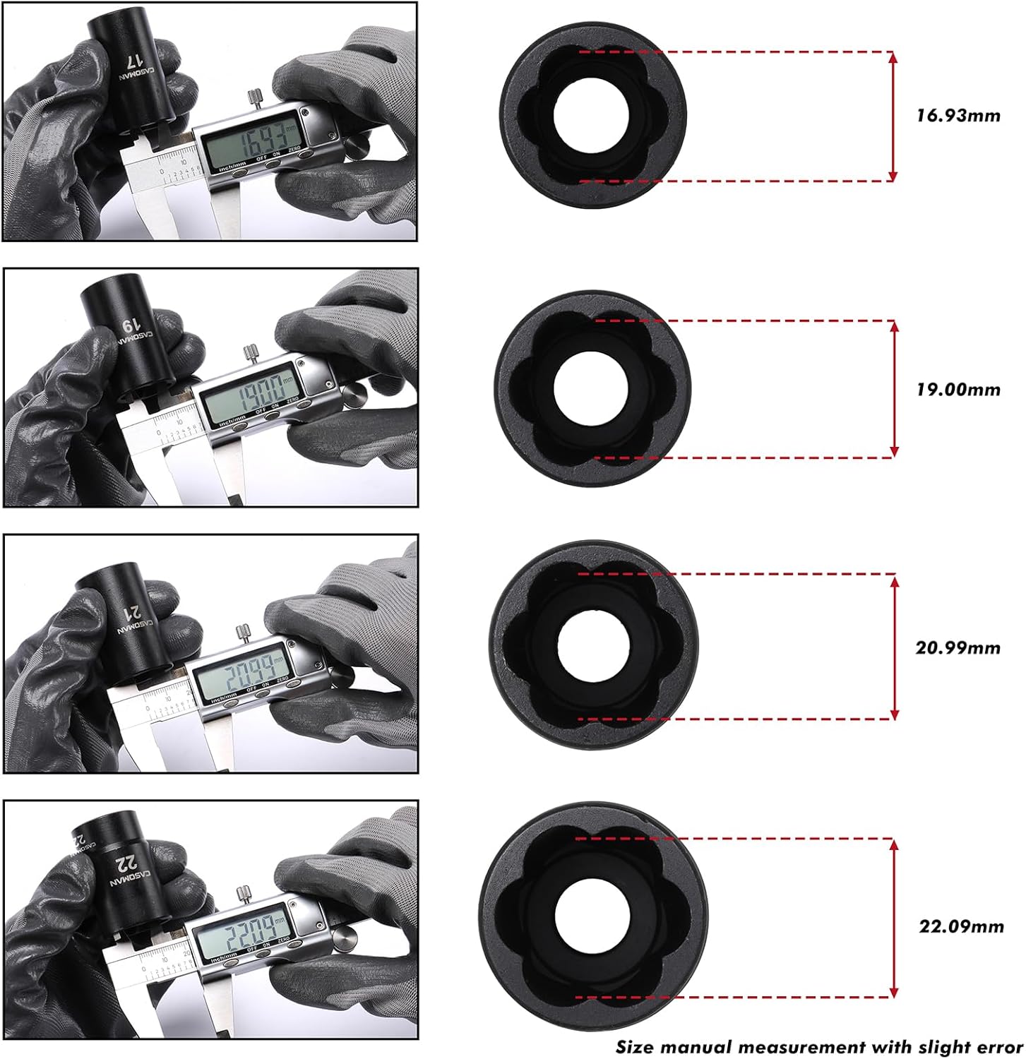 CASOMAN 5 Pieces 1/2"Dr. Twist Socket Set, Lug Nut Remover Tool Metric Bolt and Lug Nut Extractor Socket Tools