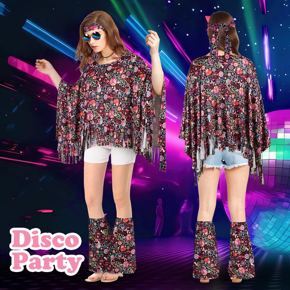 AOOWU Conjunto de Disfraz de Hippie para Mujer