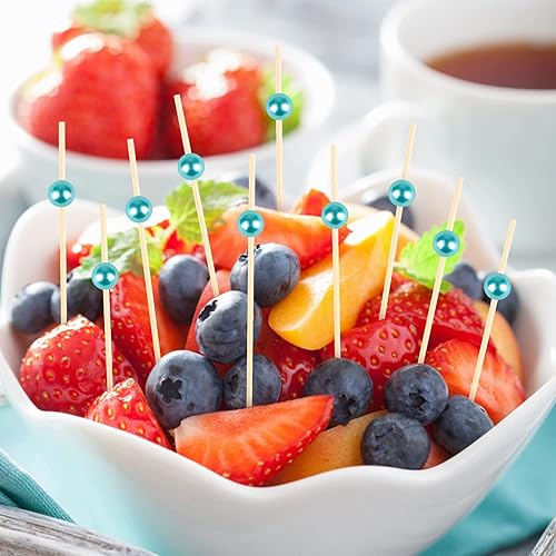 Miniatura 4 de Palillos de dientes para aperitivos, 100 unidades de púas decorativas de cóctel, pinchos de bambú de 4.7 pulgadas de largo, palos de madera