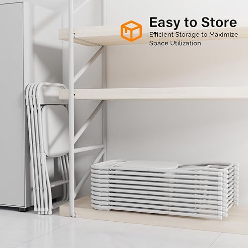 Miniatura 6 de VINGLI Paquete de 6 sillas plegables de plástico blanco, asiento comercial apilable portátil para interiores y exteriores, con marco de acero,