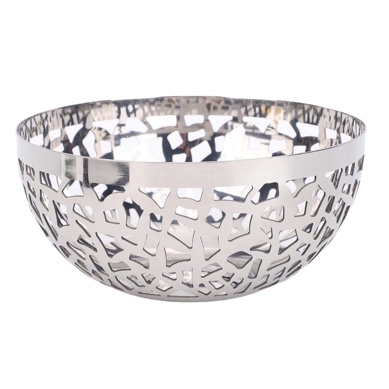 BONKZEBU Stainless Steel Decorative Fruit Bowl with Hollow Design for Kitchen Counter, Large Capacity Produce Basket for Home or Office Use (22CM)