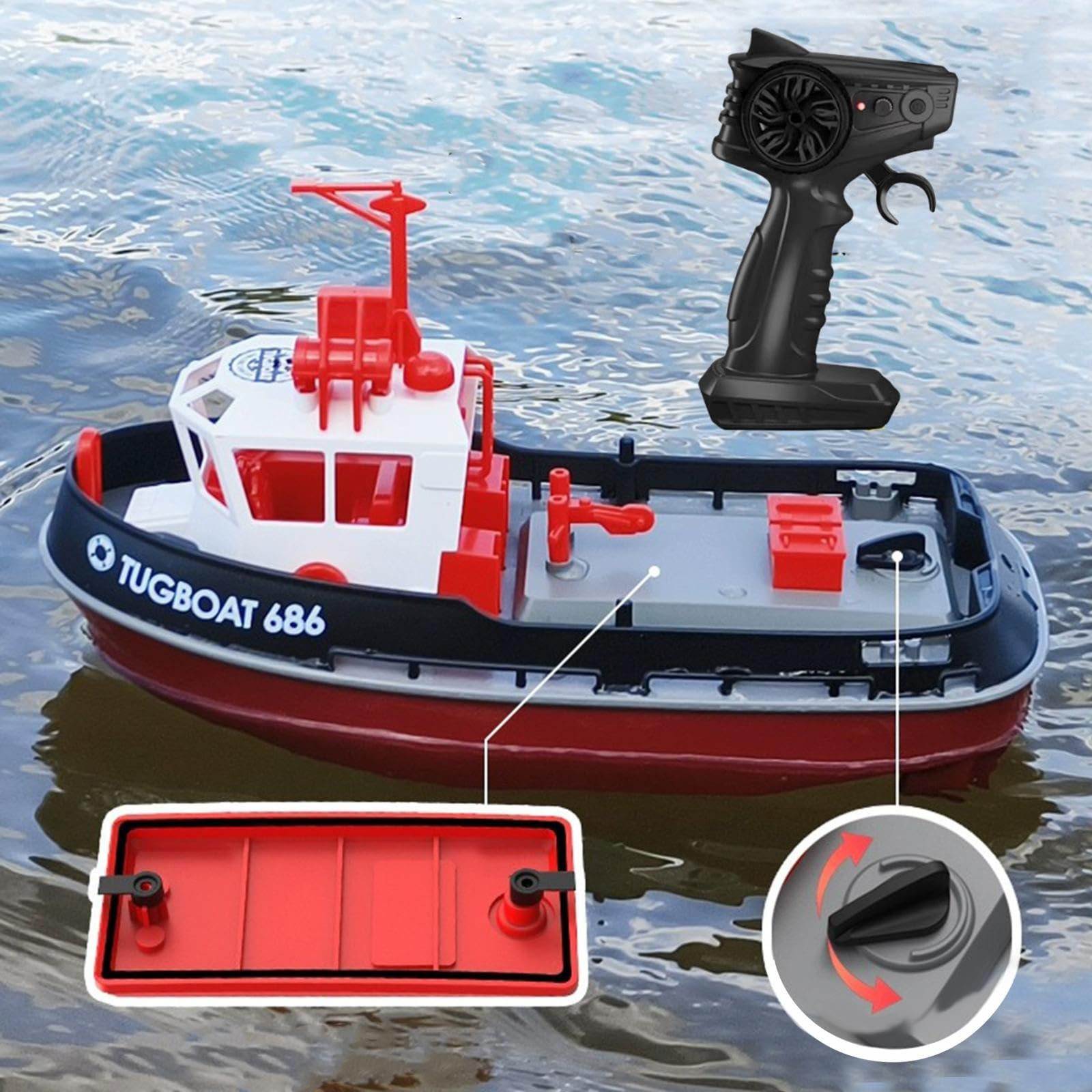 predolo Modello Barca Giocattolo Telecomandata Nave Rimorchiatore RC Barca Motore Doppio Giocattolo Nave Elettrica Materiale PP Impermeabile Adatta per, Nero
