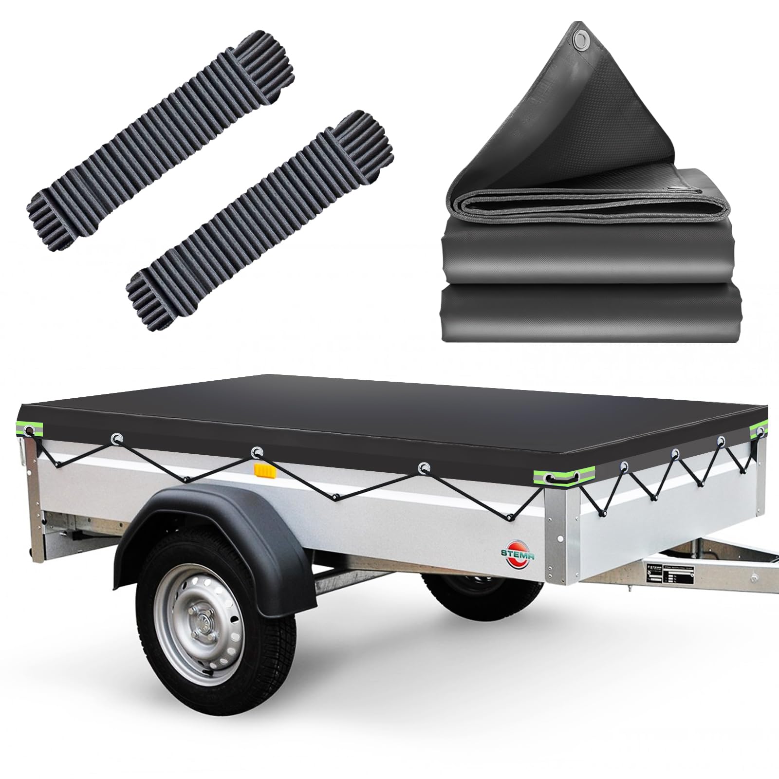 Aanhangzeil, plat zeil, 207,5 x 114 x 10 cm, randversterkte aanhanger