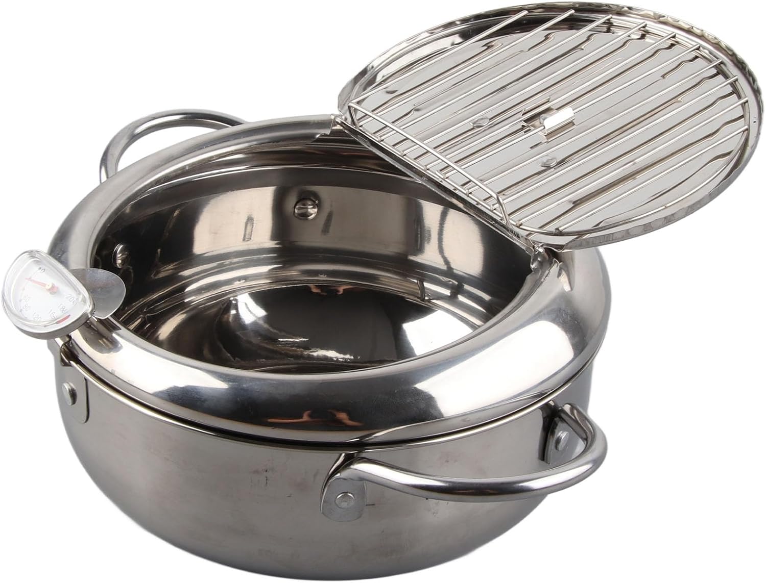Stainless Steel Deep Fryer Pot, Small Deep Fryer Pot With Thermometer Oil Drip Drainer Rack for French Fries Shrimp Chicken
