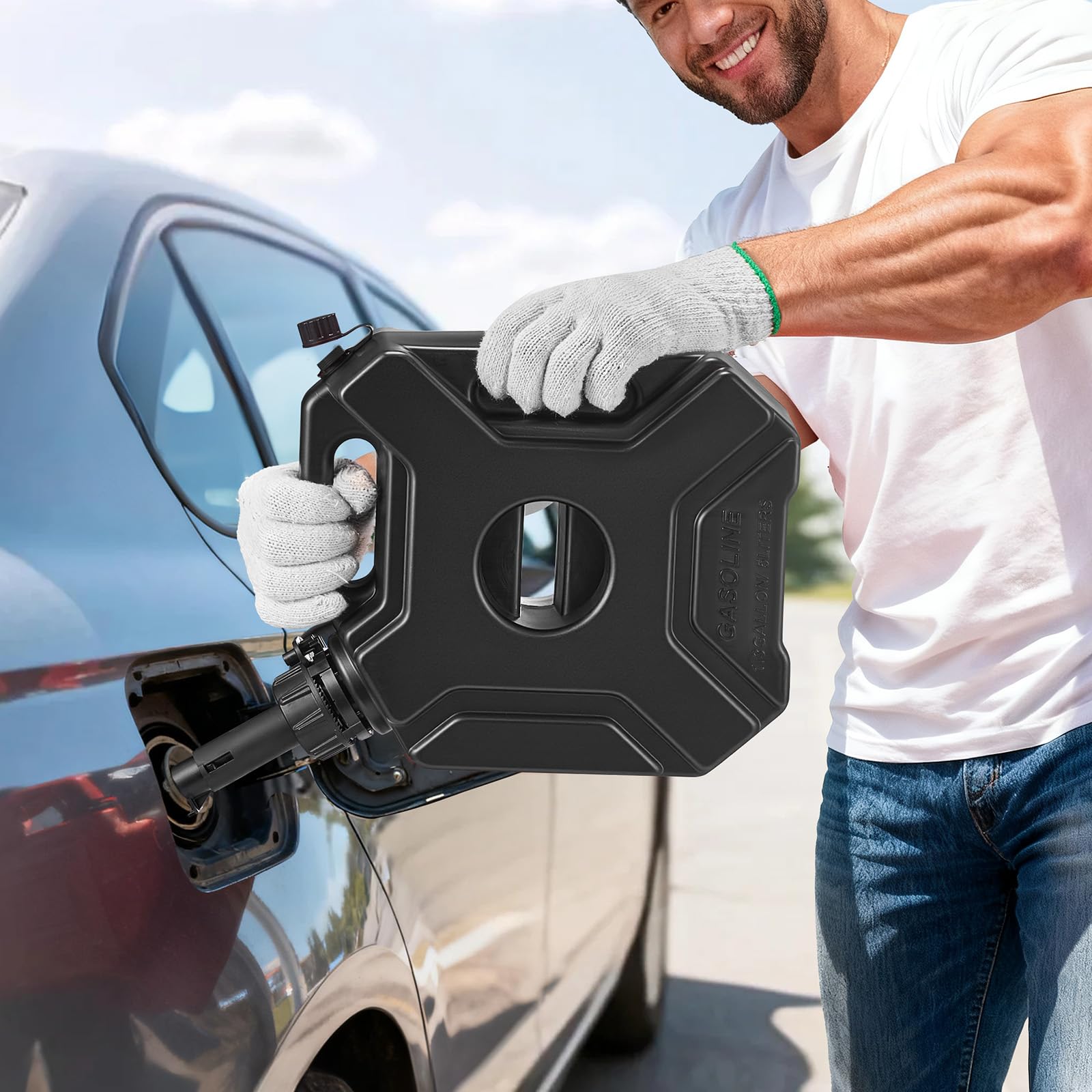 VEVOR Contenitore per Carburante 5 L, Tanica per Benzina con Beccuccio e Staffa Bloccabile, Portata Massima 0,25L/s, Sicuro e a Prova di Perdite per la Maggior Parte di Auto, Moto, ATV, UTV, Nero