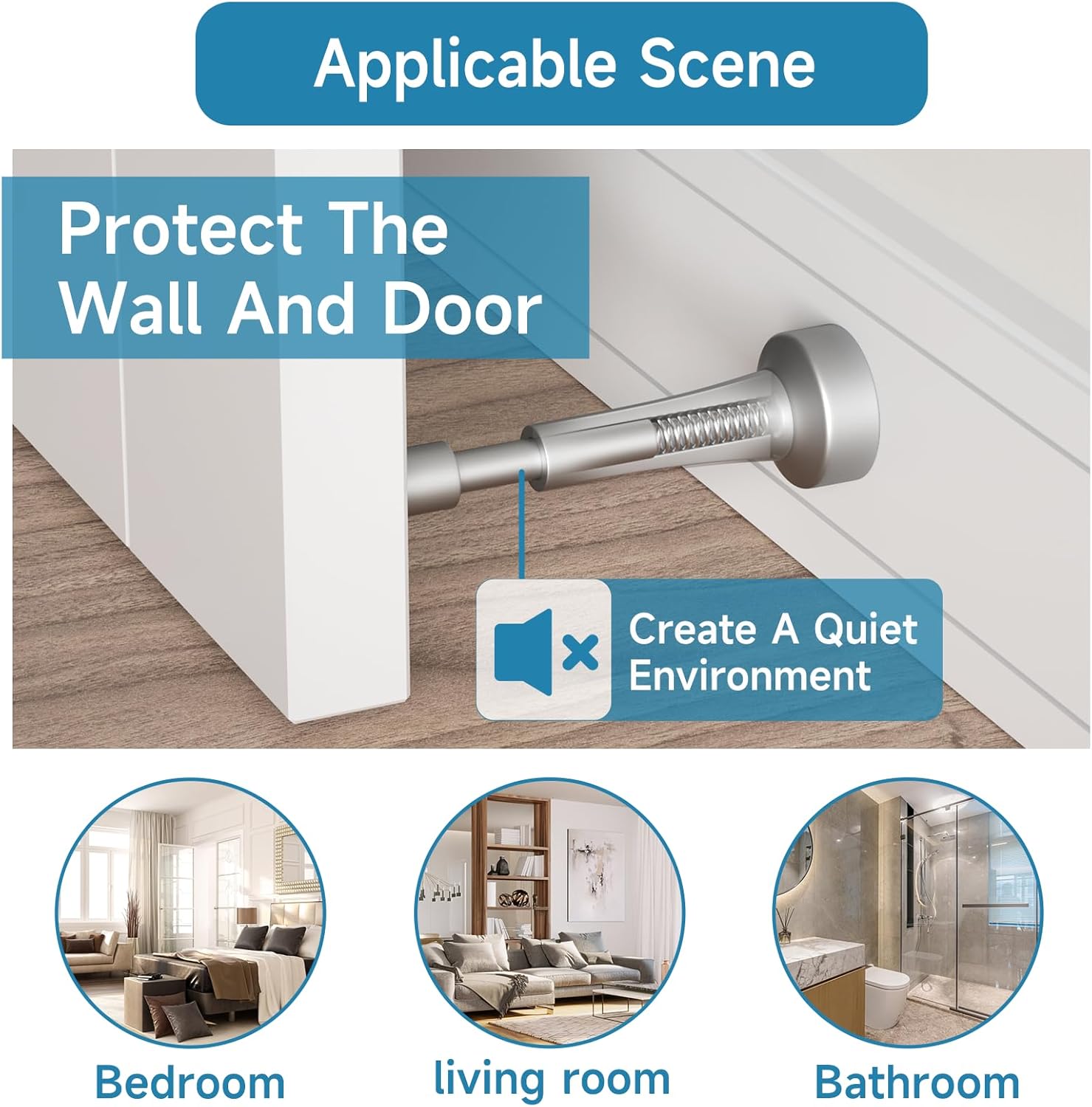 5PCS Spring Door Stoppers for Wall - 4.33 Inch Door Stop for Bottom of Door, Aluminum Doorstopper with Silicone Tip, Screw & Adhesive Installation, Silver