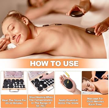 21PCS Hot Stone Massage Kit with Electric Warmer & Basalt Stones for Spa | Natural Basalt Stones, Portable Bamboo Heater Box, Soothing Heat Therapy, Home Spa Relaxation