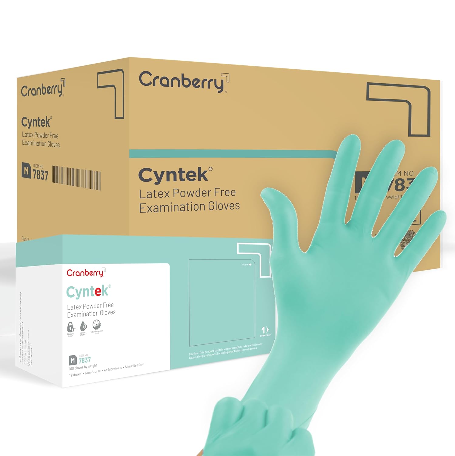 Cranberry USA CR7836case Cyntek Powder Free Exam Gloves, Small, Latex, Beaded-Cuff, Green (Pack of 1000)