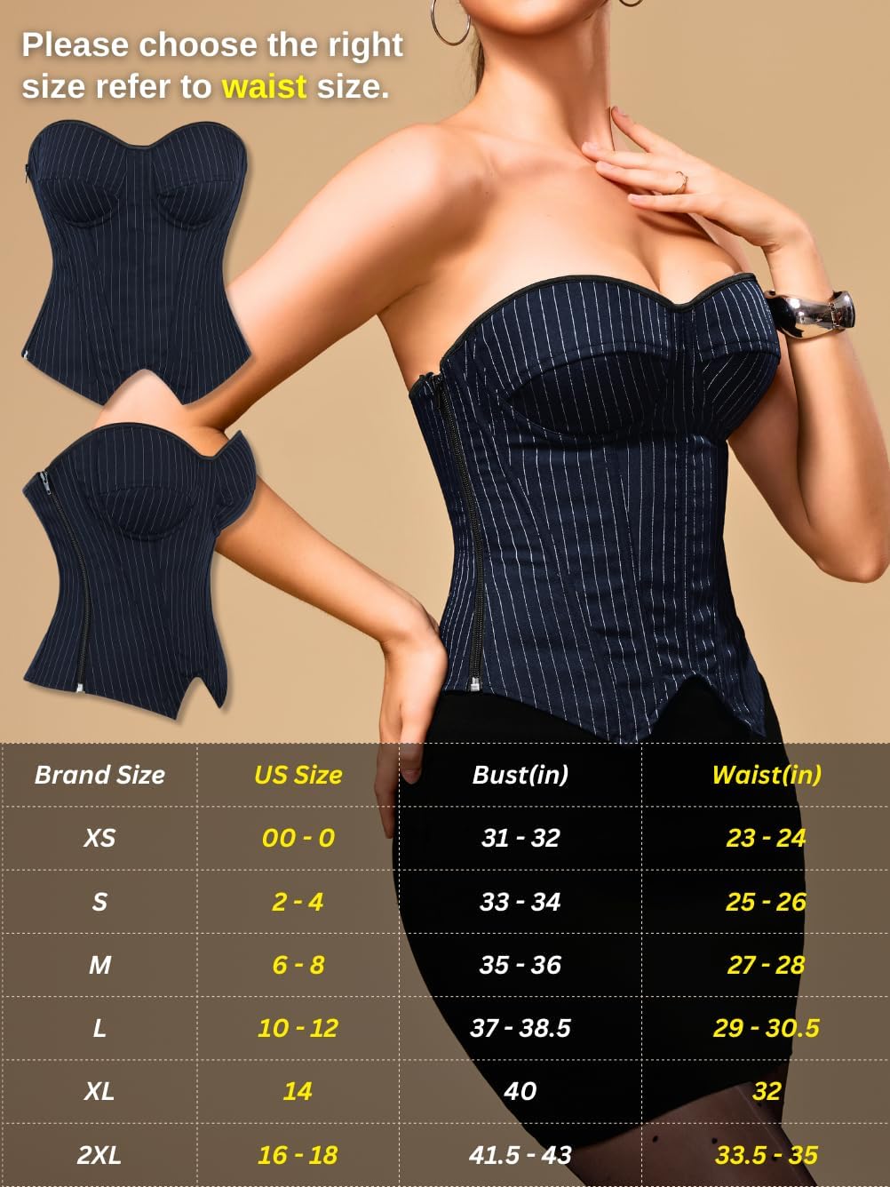 Corset Top for Women, Sexy Lace Up Overbust Bustier, Strapless Zipper Side Tops, Office Club Going Out Outfits - Image 6