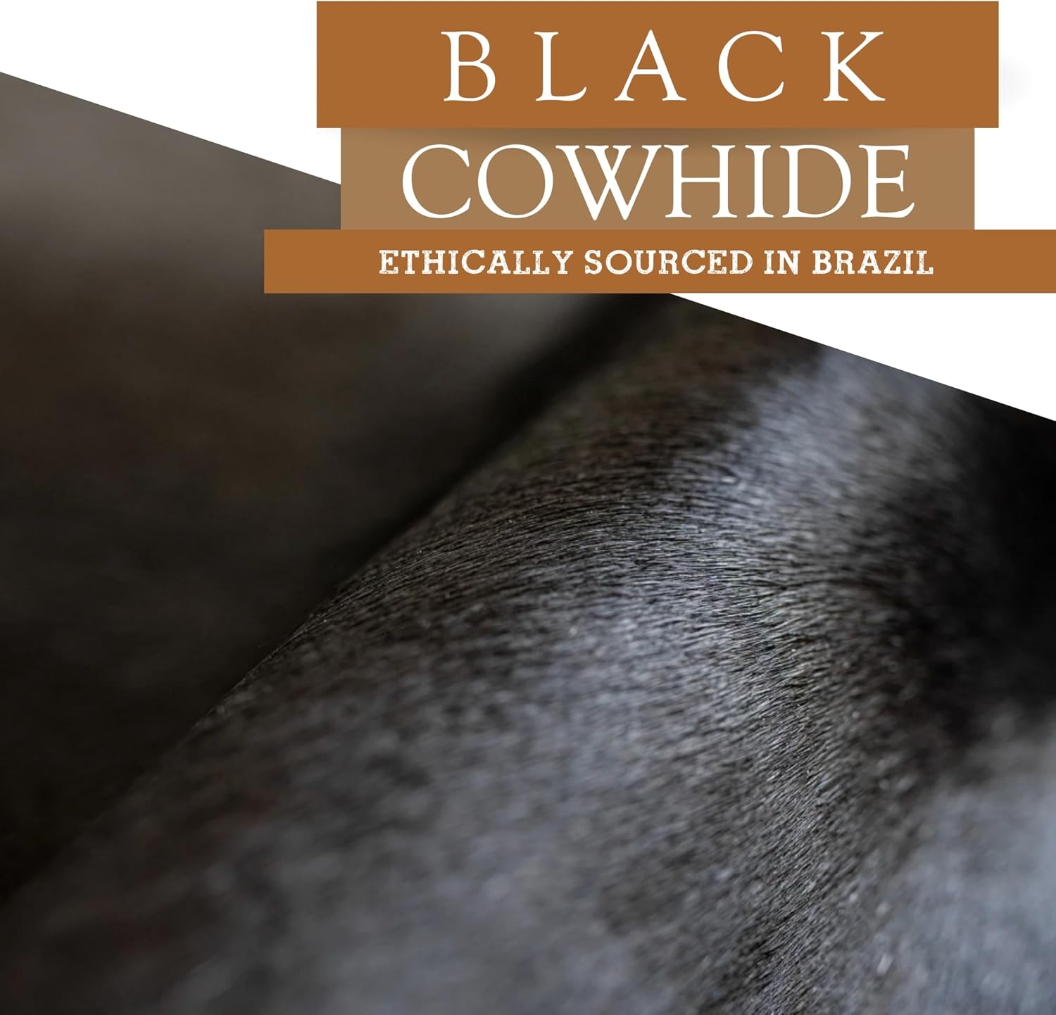 Large Black Genuine Cowhide Rug with Low Pile Handmade