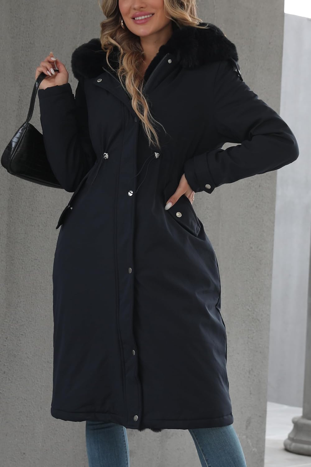 Bellivera Women's Plus Size Parka Jacket Long Winter Warm Hooded Zipper Coat - Image 2