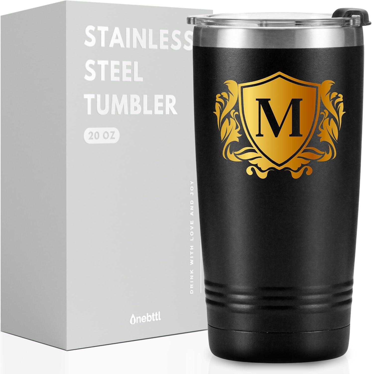 Onebttl Personalized Gifts for Men with Initials, Mens Gift Ideas, Unique Thoughtful Gifts on Birthday Christmas for Men, 20oz, Golden, M