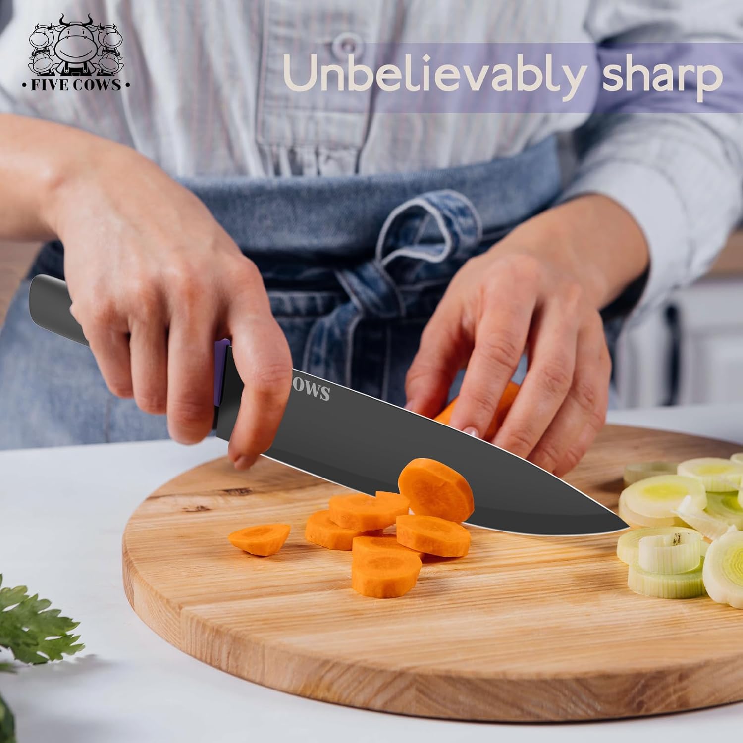 14 Pcs Kitchen Knife Block Set with Sharpener German High Carbon Stainless Steel Chef Knives, Razor-Sharp & Durable, Lightweight Anti-Slip Handle, Professional Set for Home & Kitchen (Purple) - Image 6