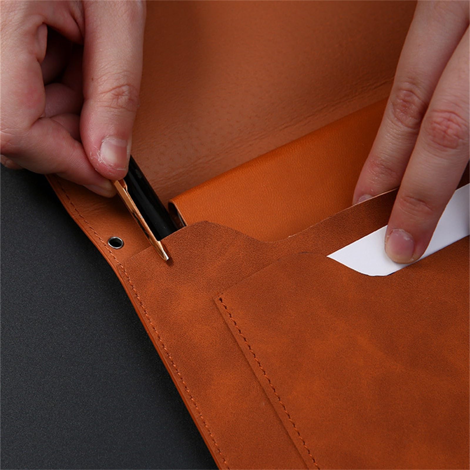 LYVQZPWLRcartella PU pelle, Cartelle portadocumenti in pelle A4, borsa portadocumenti impermeabile con bottone a pressione(Bruin)