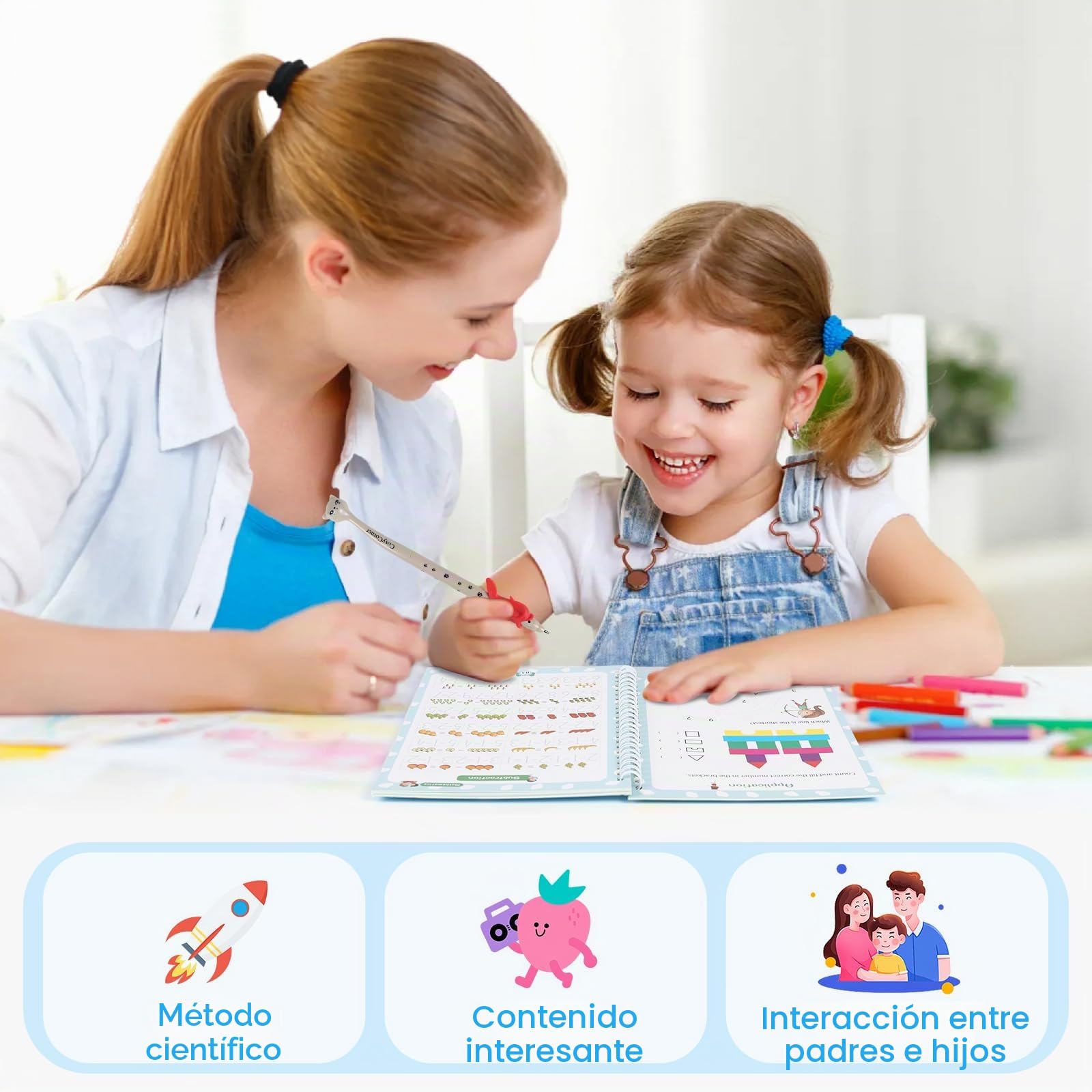 ASIGN Magic Ink Copybooks para niños, libros de trabajo reutilizables de escritura a mano para preescolares, diseño de plantilla y ayuda para escribir a mano (versión ampliada, 4 libros)