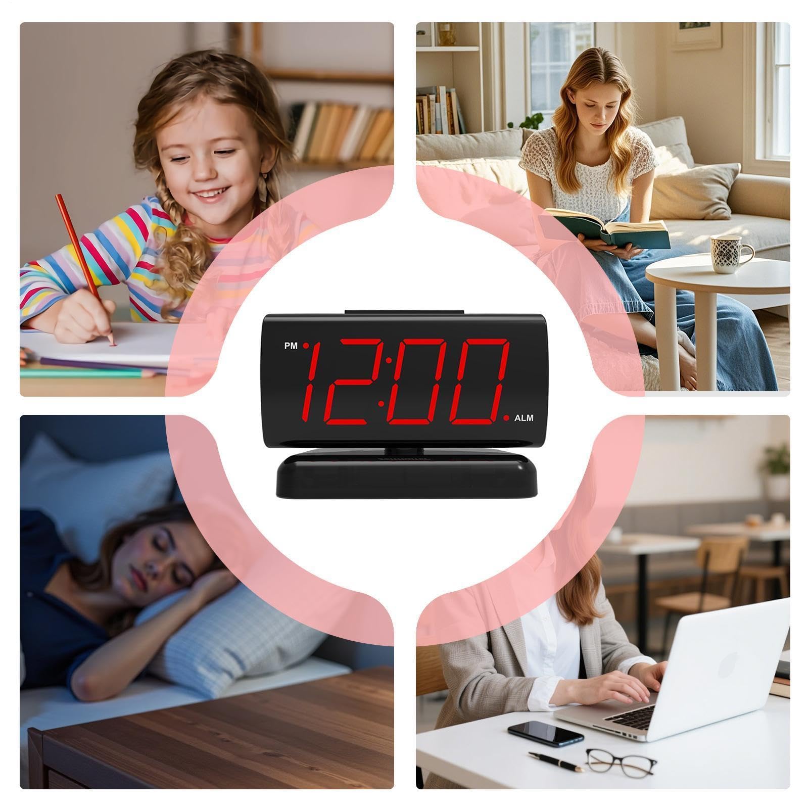 Reloj Digital LED Pantalla LED con Dígitos Rojos y Alarma para Escritorio