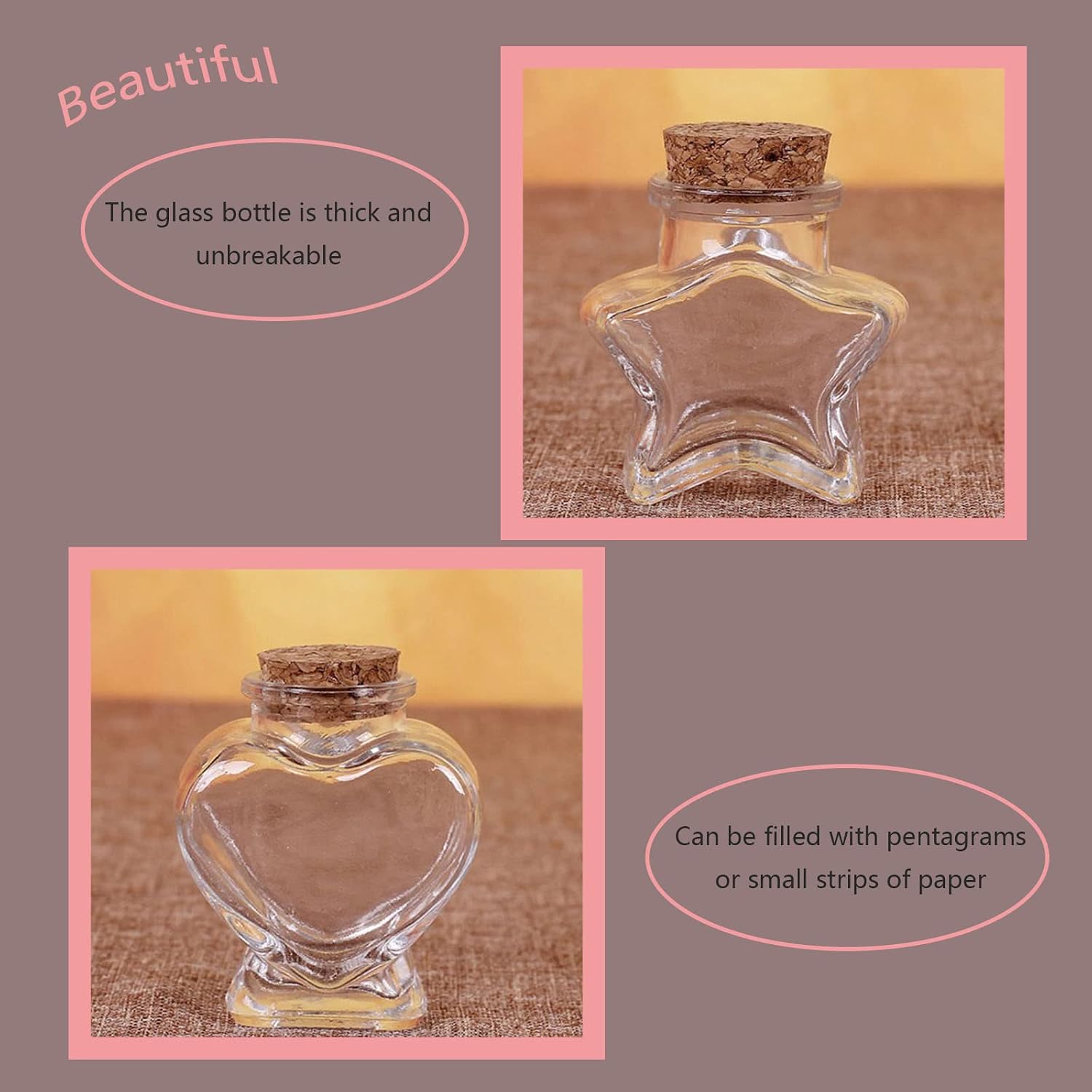 2Pcs Clear Glass Bottle with Cork, Mini Message Blessing Jars for Origami Pentagrams, Wish Slips, DIY Crafts – Love & Pentagram Bottle (Home Decor, Wedding, Gifts) image 2