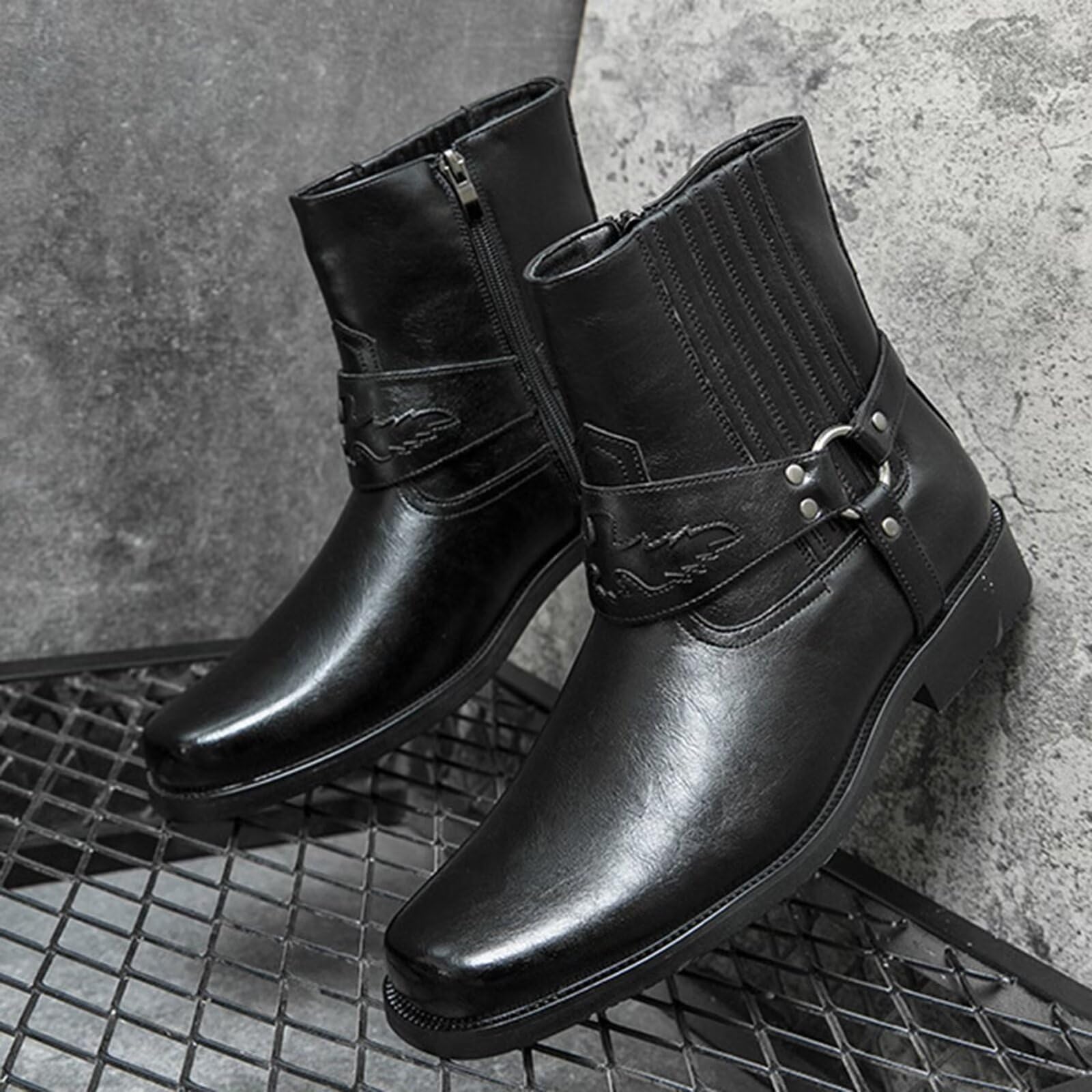 HusSeN Zachodnie kowbojskie buty dla mężczyzn buty do połowy łydki niski obcas na co dzień haftowane boczny zamek błyskawiczny retro buty robocze unisex buty do połowy łydki