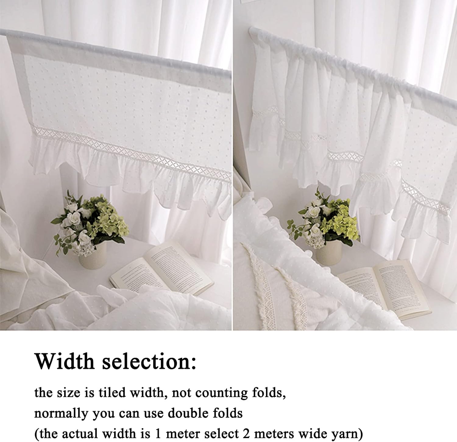 Kitchen Curtain Short Curtains,White Polka Dot Hollow Tier Curtain Valance,Country Style Bistro Coffee Curtain,Translucent Voile Curtains for Kitchen Bathroom Bedroom Coffee Shop Office Closet Shelf