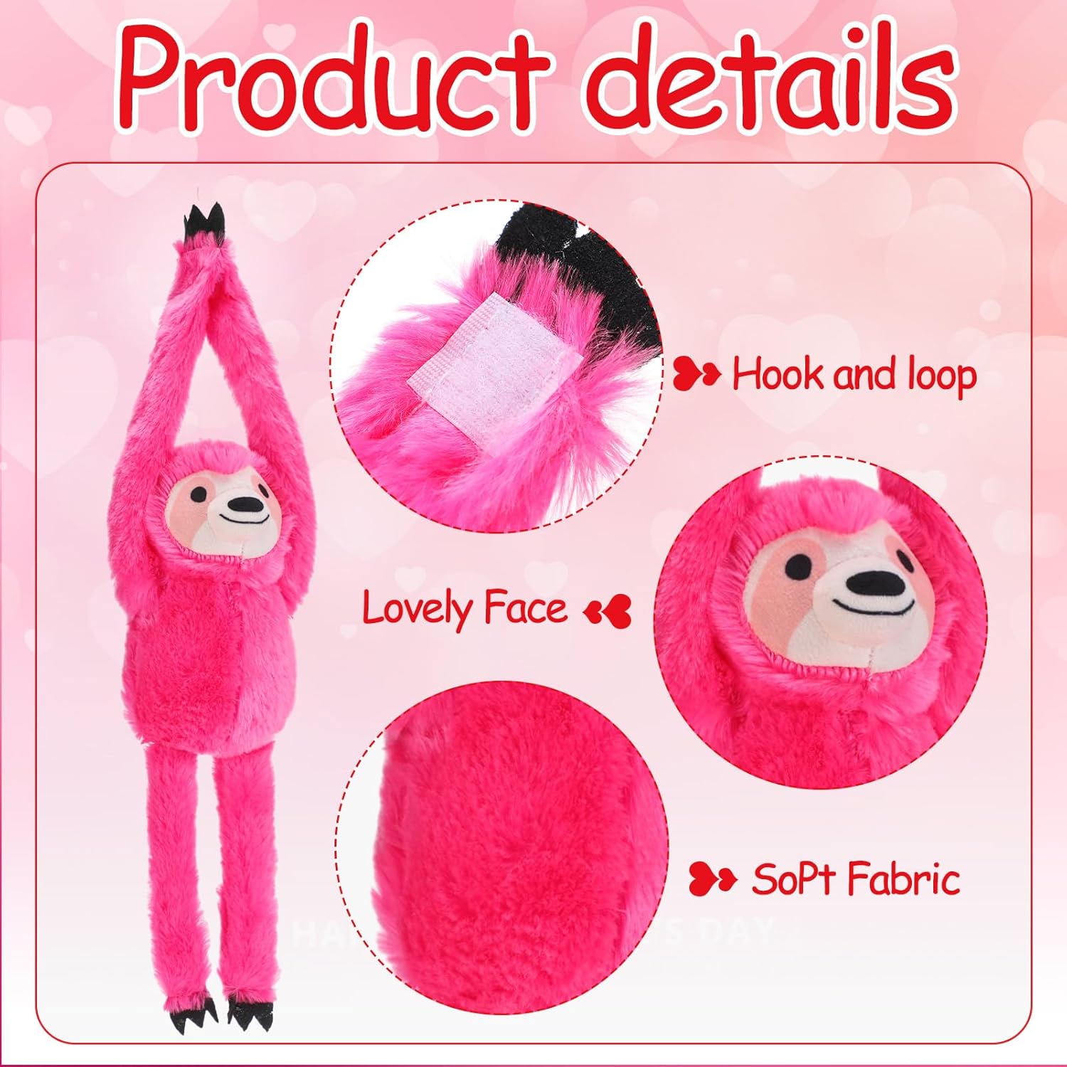 Blueweenly 10 Pack Valentine's Sloth Stuffed Animal Red Pink Hanging Animal for Kids Bulk 19.7 Inch Plush Stuffed Cute Plush Doll with Hand Soft Romantic Toy for Valentine's Day Wedding Birthday Gift