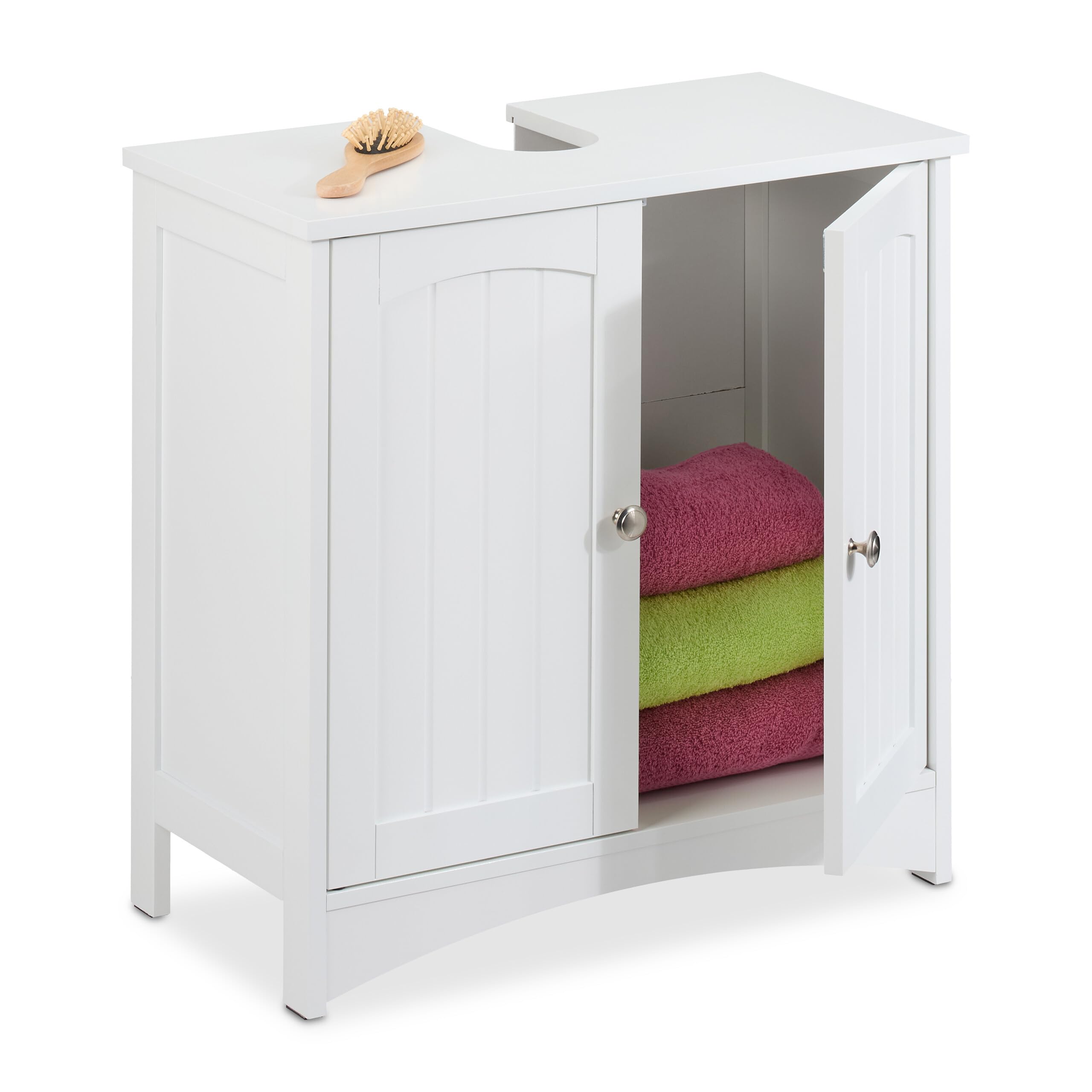 Relaxdays White Under Sink Cabinet, 2 Doors, Hwd: 60 X 60 X 31 Cm, Mdf, Bathroom Storage Unit, Washbasin Cupboard,