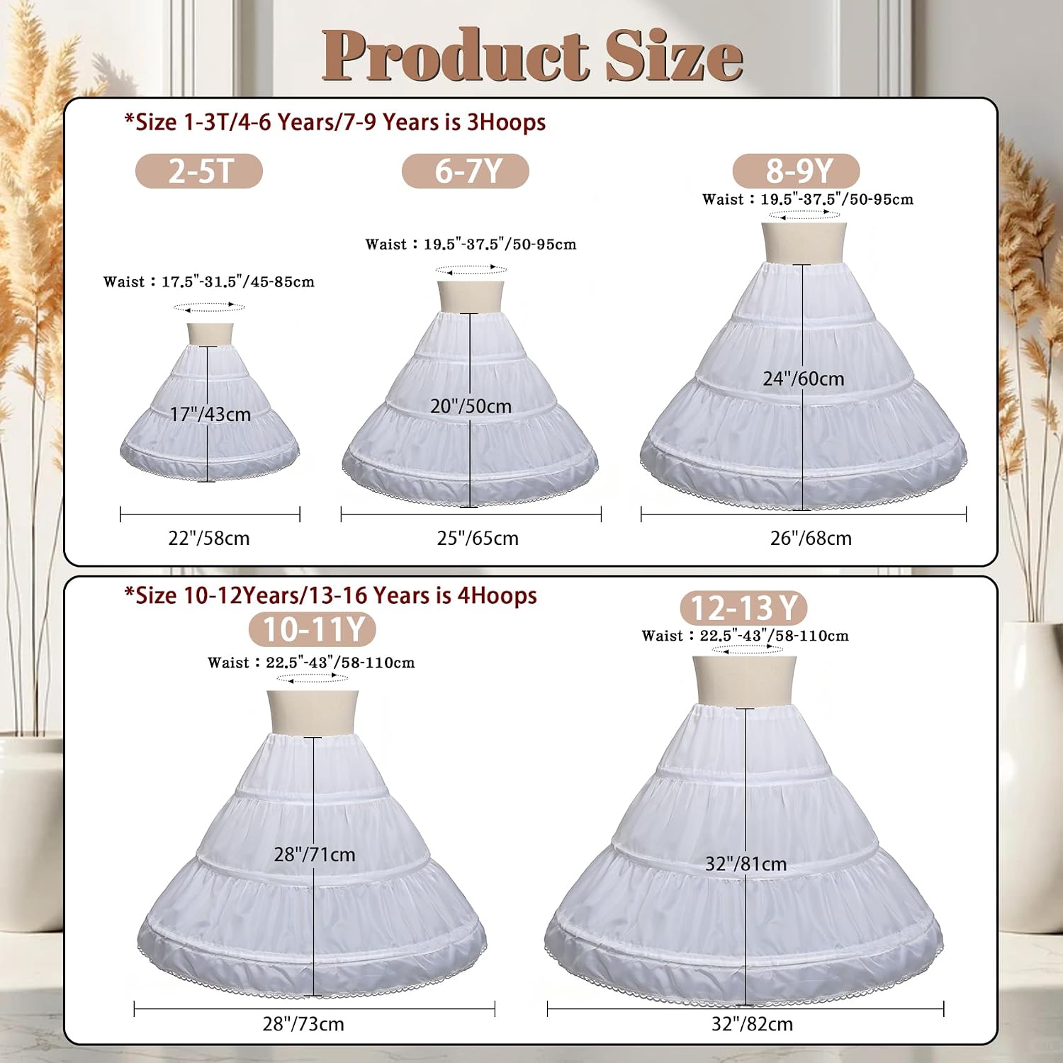 ABAO SISTER 3 Hoops Petticoat for Flower Girls Crinoline Skirt Girl Crinoline Underskirt