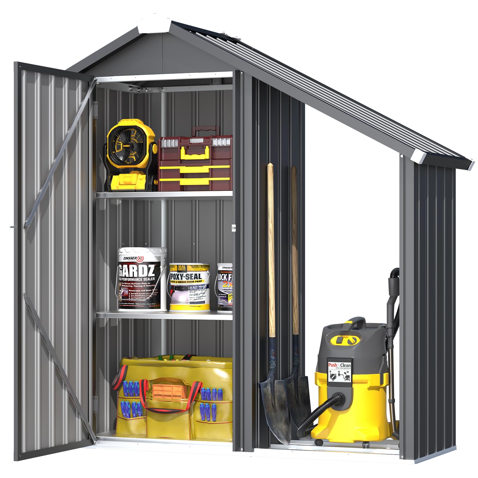 YODOLLA Metal Garden Storage Shed, Outdoor Cabinet with 3 Adjustable Shelves, Weatherproof Tool Storage for Patio Yard Garage, 137X54X162cm, Dark Grey
