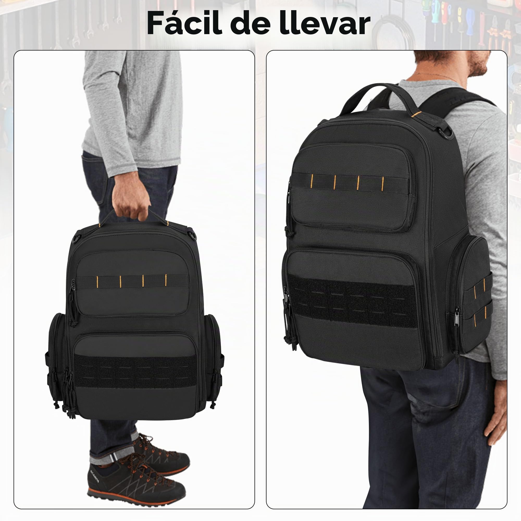 Rexmica Mochila de Herramientas para Hombre con 3 Bolsillos, Negro | Bolsa de Almacenamiento de Herramientas para Reparadores, Carpinteros, Mochila Herramienta Electricista