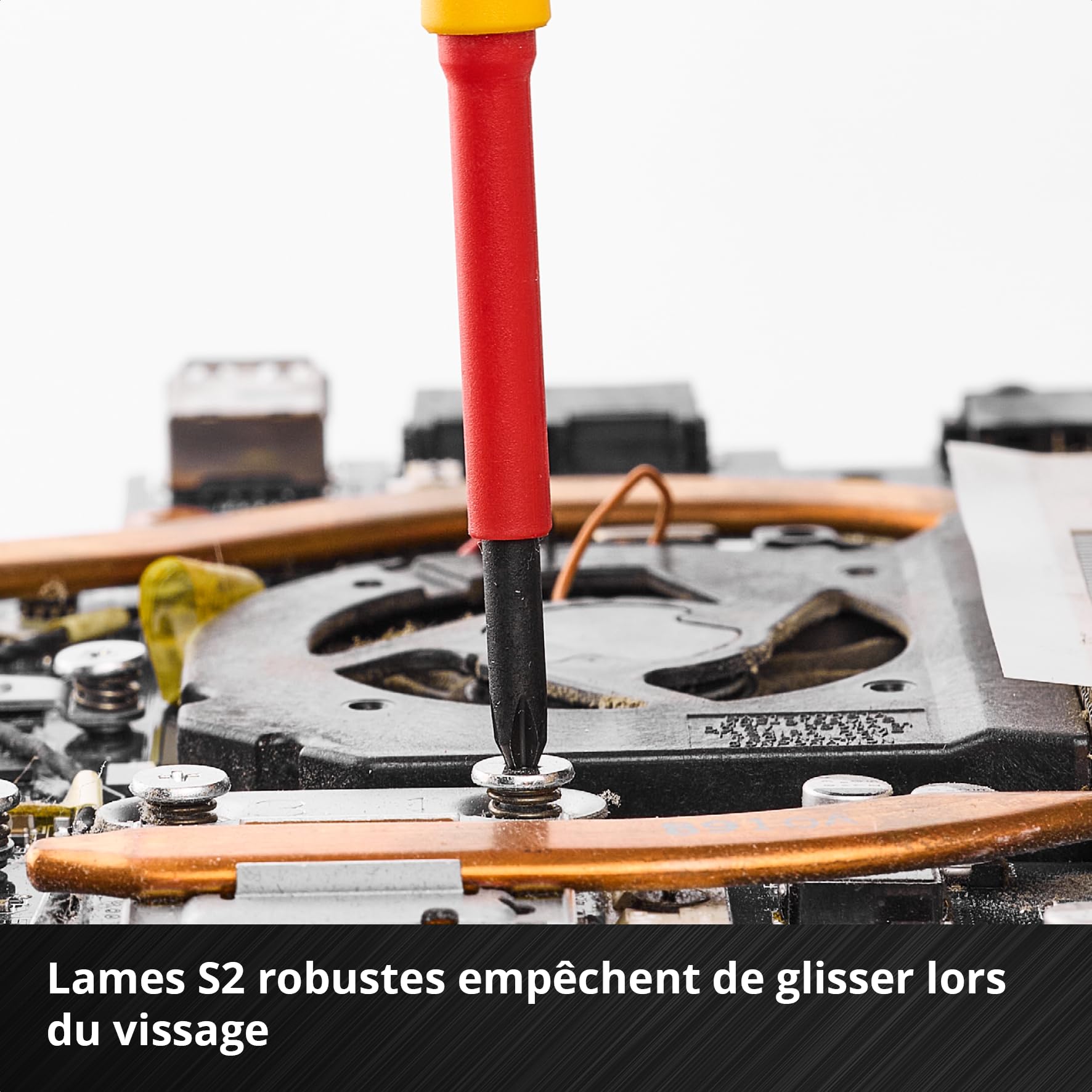 Original Einhell Coffret Tournevis Électricien Précision 6 pcs (Isolé 1000V, Capuchon Rotatif, Lames S2, Poignées Ergo, Compact, Travail Fin) | Isolé jusqu'à 1 000 V | tête rotative | lames S2 | poignées ergonomiques | format compact | pour travaux électr